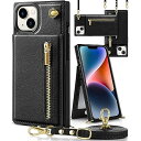 iphone 14 ケース手帳型 iphone 14 スマホ ケース 財布型 iPhone 14 適用 携帯ケース 肩掛け 首かけ 斜めがけ ショルダー アイフォン14ケース手帳型 背面 カード収納 ストラップ付き 上下開 長さ調整可能 ブラック