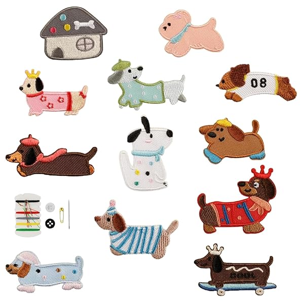 ワッペン アップリケ 動物 人気セット アイロン貼り付け 縫い付け 可愛いアップリケ 刺繍ワッペン 手芸用 男の子 女の子 複数の刺繍オプション かわいい おしゃれ 入園 入学 幼稚園 保育園 小学校 大人用 (ペット犬)