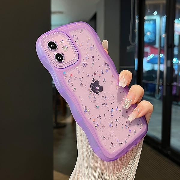 iPhone 12用波状のケース 透明 クリア ケース かわいい カーリー ウェーブ シェイプ デザイン おしゃれ..