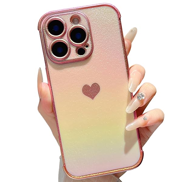 iPhone 16 Pro 用 ハートケース iPhone 16 Pro ケース 柔軟な TPU シリコン スマホケース メッキ加工 エッジ ラグジュアリー 蛍光色 虹色 マット カバー ソフト 軽量 耐衝撃 おしゃれ 韓国 可愛い アイフォン 16