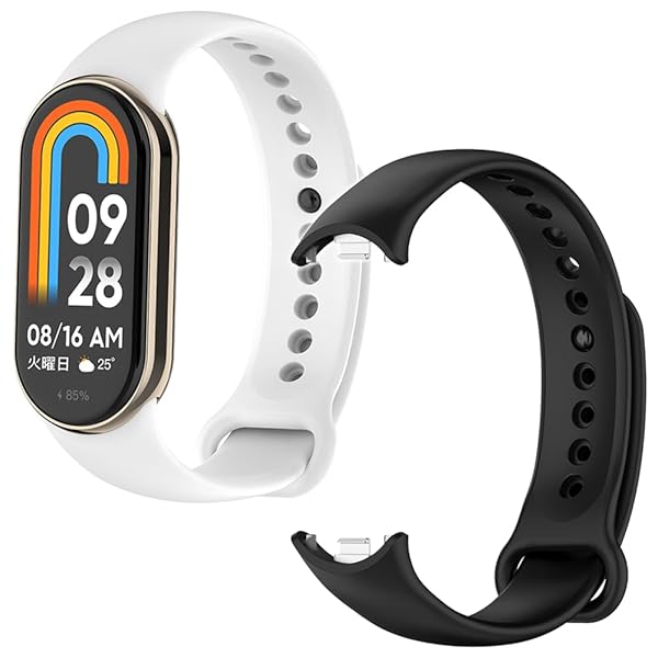 Xiaomi Mi Band 8 9 交換バンド 2個入り 小米 シャオミ 8/9 換えバンド 予備 替え 交換用 ベルト ラバーベルト 防水 防汗 通気 シリコン製 (黒+白)