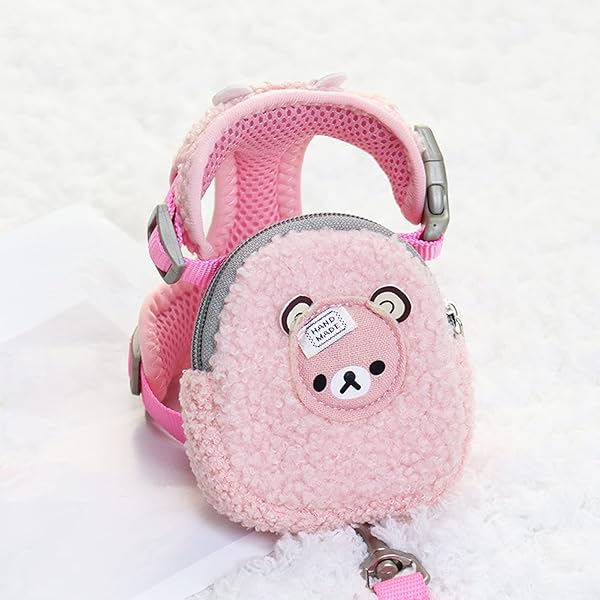 犬 ハーネス 小型犬 リード セット かわいい もこもこ ポーチ付き 散歩道具が入る 通気性軽