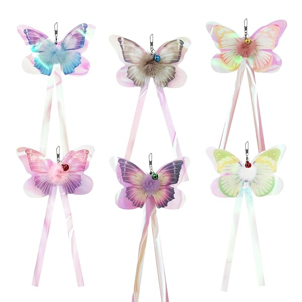 猫おもちゃ 蝶々 ねこじゃらし キラキラ 蝶々6個チョウチョ交換