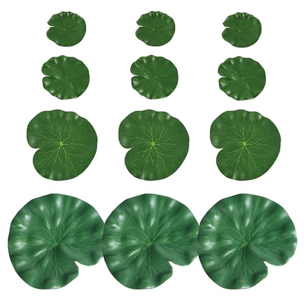 人工水草 水槽 水草 メダカ 睡蓮 12枚（10cm 15cm 13cm 18cm各3枚） 蓮の葉 水槽池の装飾 人工蓮葉
