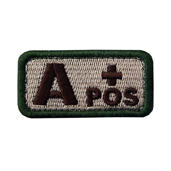 A型 ＋ タクティカル 血液型 刺繍入りマジックテープワッペン 茶とベージュ