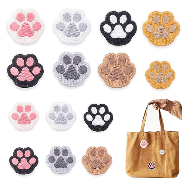 アイロン ワッペン 14枚入り アイロン接着 アップリケ 可愛い 女の子 猫 肉球縫い付け DIY服