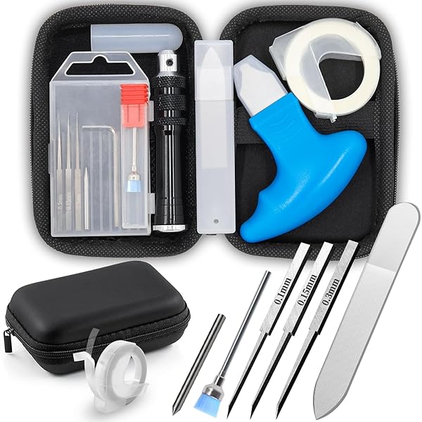 スジボリ 彫刻刀 プラモデル対応スジボリ タガネ0.1mm+ 0.15mm +0.3mm ケガキ針 ガラスヤスリ オー