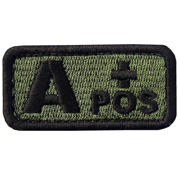 A型 ＋ タクティカル 血液型 刺繍入りマジックテープワッペン オリーブと黒