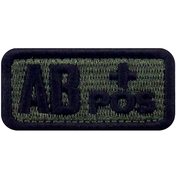 AB型 + タクティカル 血液型 刺繍入りマジックテープワッペン オリーブと黒