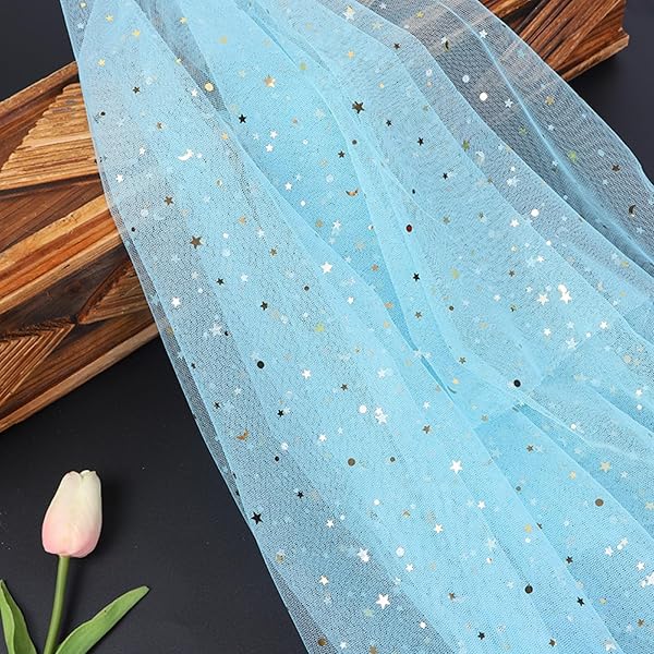 楽天ぺんぎんやソフトチュール生地 カラフル メッシュ レース生地星月キラキラ長1~2m×幅150cmドレス布 柔ら