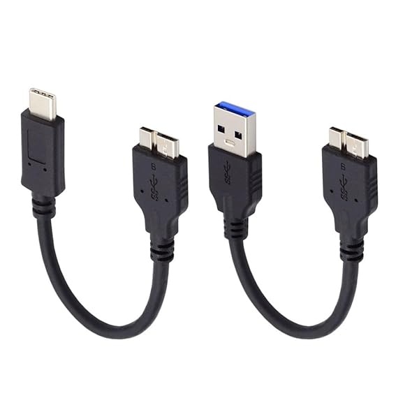USB 3.0/USB Cオス→マイクロBオスケーブル ポータブルハードディスク用 15cm 2本パック