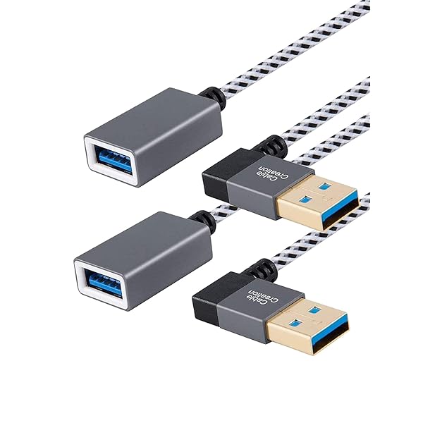 USB 3.0延長ケーブル, 【2本セット】 直角USB 3.0 A(オス) - (メス)延長ケーブル USB 3.0延長コード 90度 Oculus VR対応、プレイステーション、Xbox、キーボード、プリンタ、スキャナーなど対応 スペースグレー