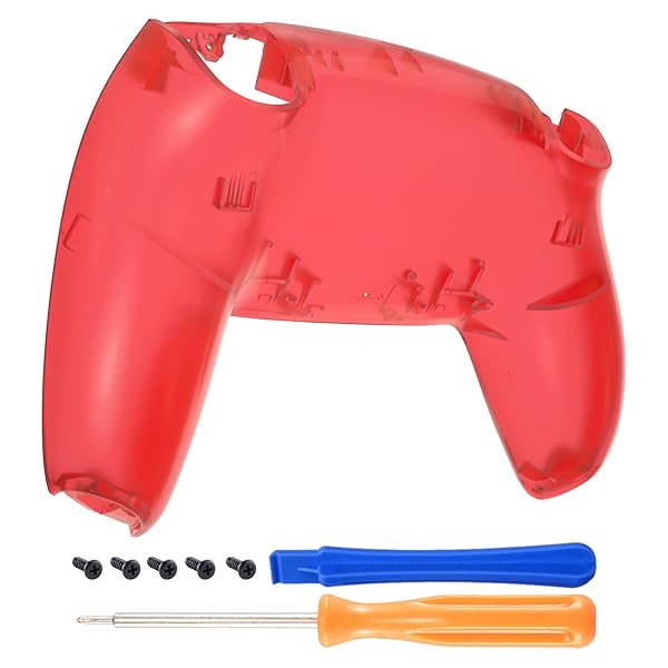 ps5コントローラー対応用クリア素材のカスタムバックハウジングボトムシェル、交換用バックシェルカバー「クリアレッド」