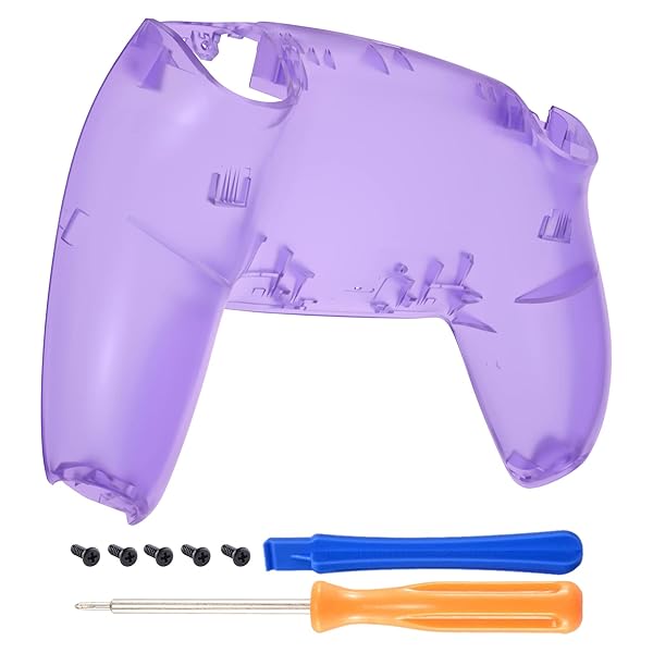 ps5コントローラー対応用クリア素材のカスタムバックハウジングボトムシェル、交換用バックシェルカバー「クリアパープル」