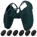 PlayVital ps5コントローラーに対応用保護カバー、滑り止めシリコンスキンケースカバー、ps5コントローラー対応用人間工学に基づいたソフトラバー、保護ケース親指スティックキャップ付き【3Dスタッズエディション-レーシンググリーン】