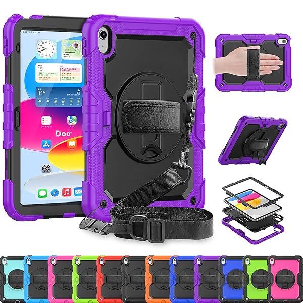 「内蔵スクリーンプロテクター」 iPad 11世代 ケース A16 11インチ対応 iPad 10世代 ケース 10.9インチ対応 耐衝撃 ショルダーストラップ ペン収納 360°回転キックスタンド 手持ちバンド 落下防止 三層構造 防塵 防滴 子供