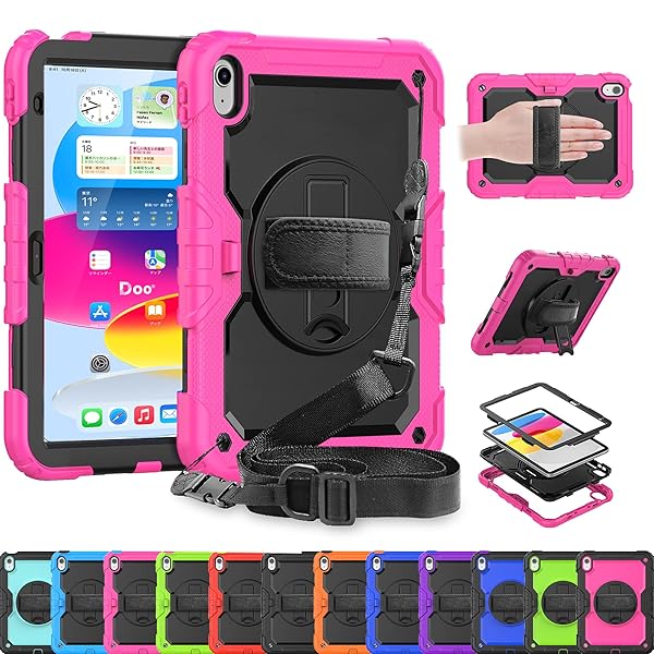 「内蔵スクリーンプロテクター」 iPad 11世代 ケース A16 11インチ対応 iPad 10世代 ケース 10.9インチ対応 耐衝撃 ショルダーストラップ ペン収納 360°回転キックスタンド 手持ちバンド 落下防止 三層構造 防塵 防滴 子供