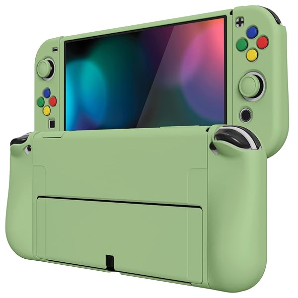 ZealProtect Nintendo Switch有機elに対応用ソフト保護シェル、Switch OLEDに対応用フレキシプロテクタージョイコングリップカバーサムグリップキャップとABXY方向ボタンキャップ付き【抹茶グリーン】