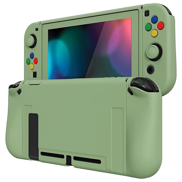 ZealProtect Nintendo Switchに対応用ソフト保護シェル、switchに対応用フレキシ保護カバー、スクリーン保護フィルム＆サムグリップキャップ＆ABXY方向ボタンキャップ付き-純色系【抹茶グリーン】