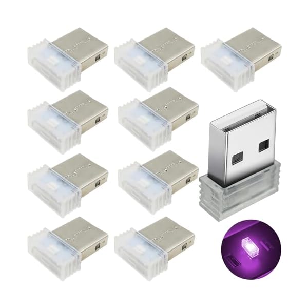 USB LEDライト 車、 10個 USB雰囲気ライト, プラグアンドプレイ5VミニカーUSBライト、USBポートを備え..