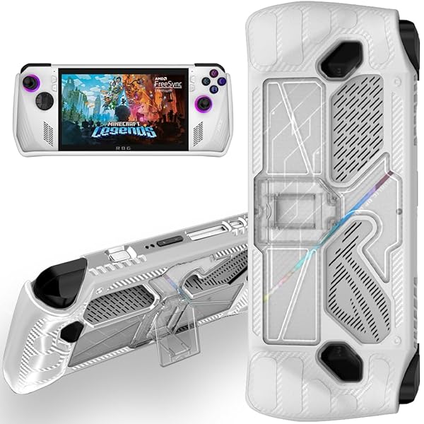 【スタンド機能】対応ASUS Rog Ally カバー 衝撃吸収 超軽量 着装まま充電 TPU+PC材質 超薄 裸機感 傷防止 Rog Ally ケース 横置き可能 指紋防止 装着簡単 ASUS Rog Ally コントローラー対応（クリアホワイト）