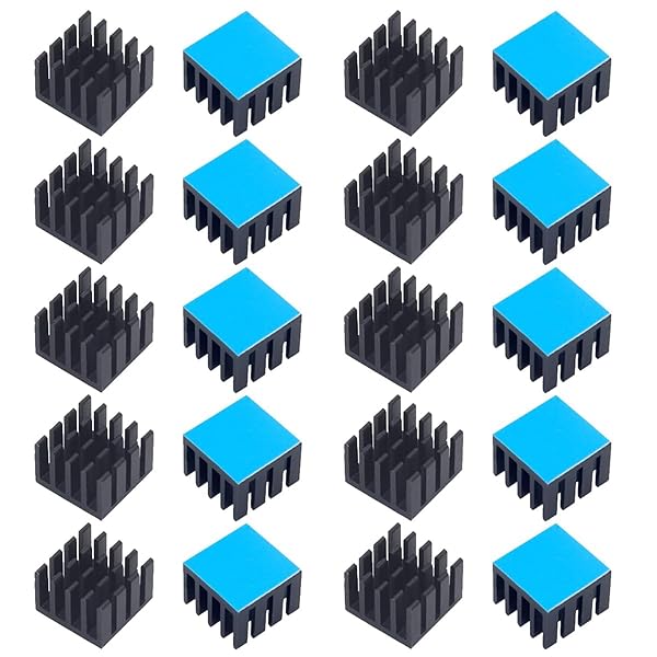 20個 ヒートシンク アルミニウム 放熱板 14x14x7mm 冷却ラジエーターフィン 熱伝導性粘着テープ付き 熱暴走対策 heatsink 黒