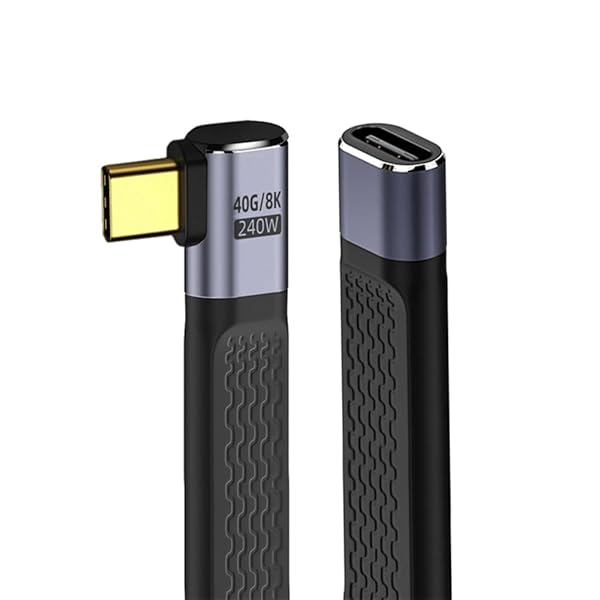 直角USB4延長ケーブル 13cm スリム フラット オス-メス 40Gbps 240W電源 8K@60Hzビデオ, NF-UC-040-0.13R