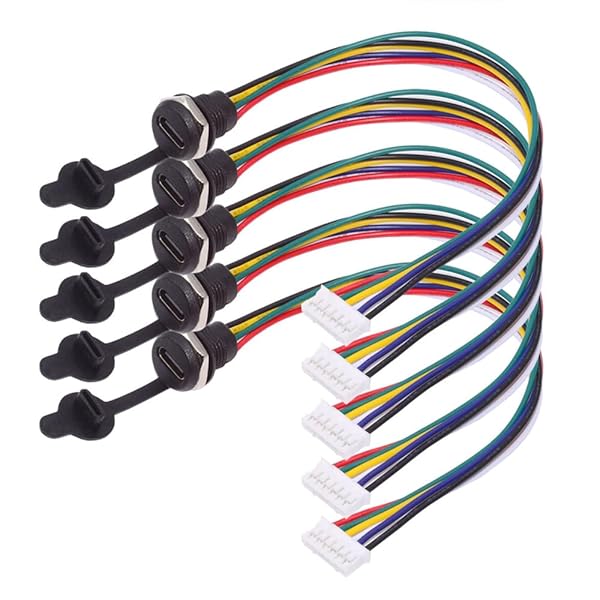 5個 DIY OEM Type C メスソケット - 6ピンヘッダー 24AWG ピッチ=2.0mm パネルマウント DC 5V/20V PD電源ケーブル