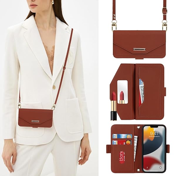 iphone 13 mini ケース ショルダー 鏡 アイフォン13ミニケース 手帳型 ストラップ付き ミラー カード収..