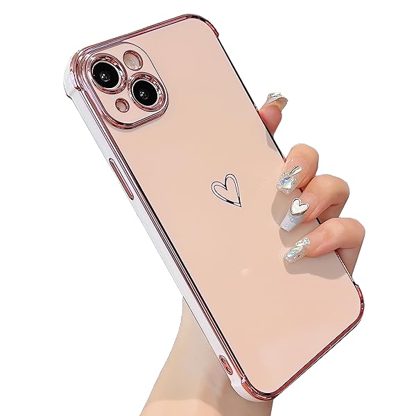 iPhone 15 Plus 用 ハートケース iPhone 15 Plus ケース 柔軟な TPU シリコン スマホケース メッキ加工 ソフト 軽量 耐衝撃 おしゃれ 韓国 可愛い アイフォン 15 Plus ケース 女子 女性 心パターン 携帯電