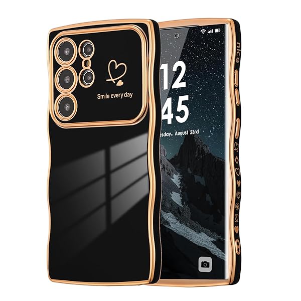 Samsung Galaxy S24 Ultra 5G 用 ハートケース 人気 おしゃれ サムスン ギャラクシー S24 Ultra ウェーブ ケース 柔軟な TPU シリコン スマホケース メッキ加工 ソフト 軽量 耐衝撃 韓国 可愛い カバー 女
