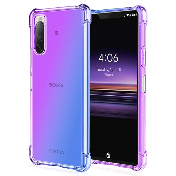 Sony xperia 10 II ケース クリア 耐衝撃 ケース クリア 透明 グラデーション色 スマホケース SO-41A SOV43 TPUバンパー カバー 薄型 Qi充電対応 擦り傷防止 軽量 PC TPU ストラップホール付き グラデーショ
