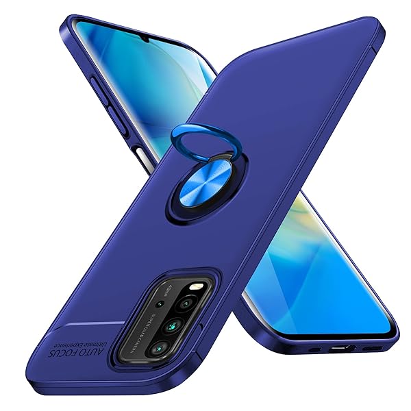 Redmi 9T ケースリング 耐衝撃 TPU シリコン 薄型 軽量リング付き 車載ホルダー 360度回転 柔軟 着脱簡単 おしゃれ 指紋防止 スタンド機能 保護カバー 落下防止 柔らかい 一体型 カバー 青W0100-RM9T-01