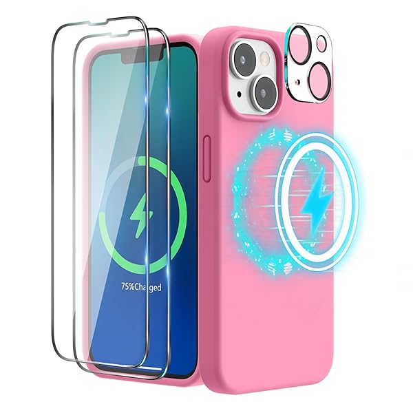 「4 in 1」 iPhone14用ケース+スクリーンフィルム2枚+カメラフィルム1枚，6.1インチ(2022) MagSafe対応..