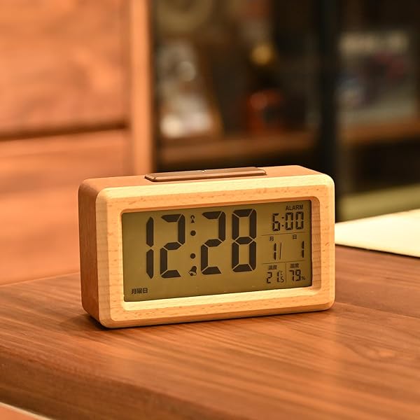 樂天商城 - 目覚まし時計 電波時計 デジタル 電池式 サペリ 木製 置き時計 デジタル おしゃれ スヌーズ