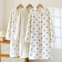 ネグリジェ ルームウエア ワンピース 綿 レディース 新作 長袖 いぬ ウサギ 折り襟 厚手 コットンワンピース パジャマ 前開き ボタン ロング ワンピ ルー...