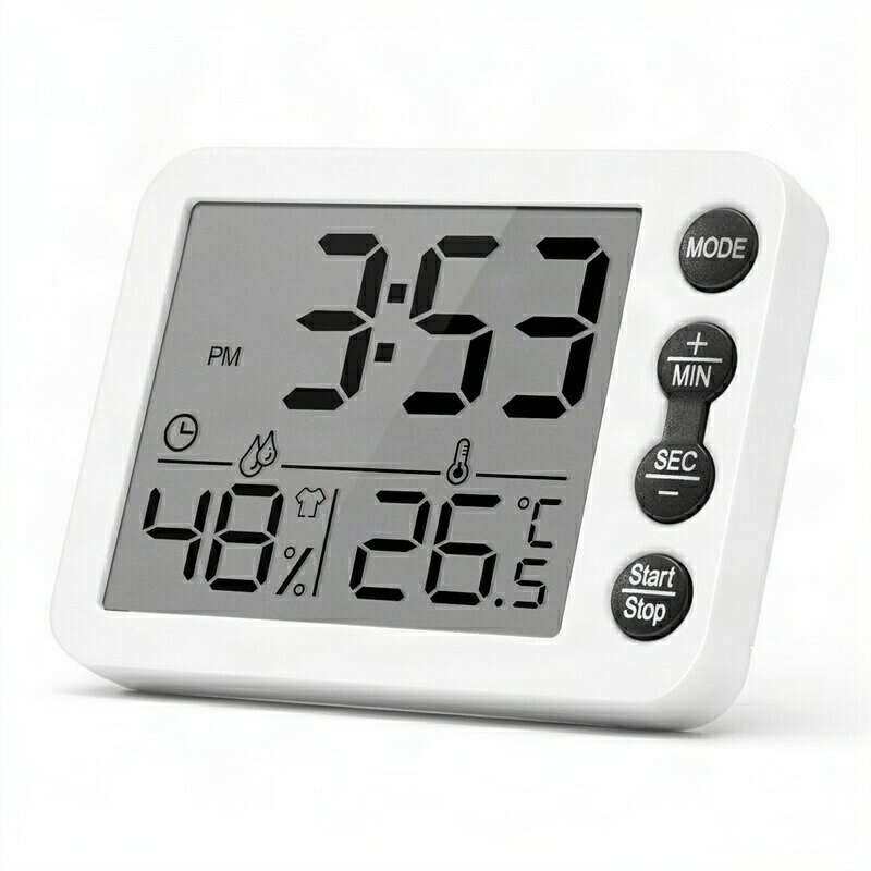 デジタル タイマー キッチンタイマー 多機能 時計 目覚まし時計 温度計 湿度計 勉強タイマー | 快適レベルマーク マグネット付き 大画面 置き掛け両用 時計 温度湿度計 「タイマー:カウントアップ カウントダウン」