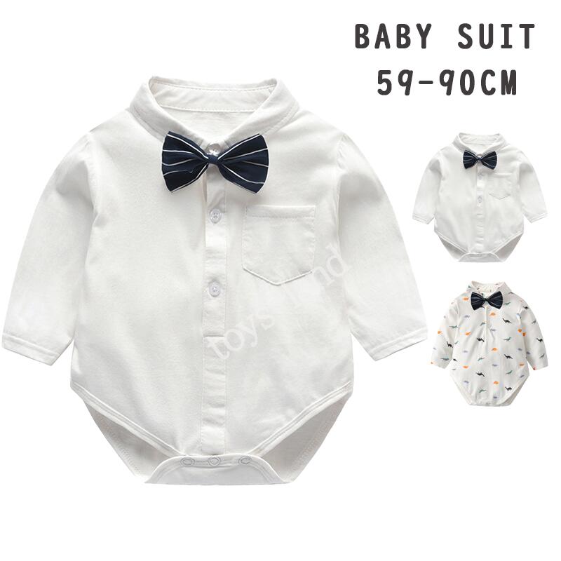 ベビーロンパース ベビー服 新生児 ボタン 韓国子供服 ロンパース 長袖 子供服 無地 ベビーロンパース男の子 ベビーロンパース女の子 ベビーロンパース袴 男の子 シャツロンパース 赤ちゃん服 襟 蝶ネクタイ 春 秋 かっこいい 66 73 80 韓国