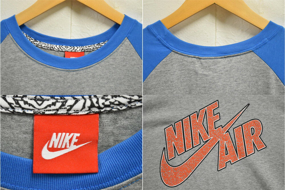 【デッドストック】【ビッグサイズ】2014年製 NIKE ナイキ ラグランTシャツ 七分袖 ヘザーグレー×ライトブルー×レッド メンズ2XL【未使用品】▼