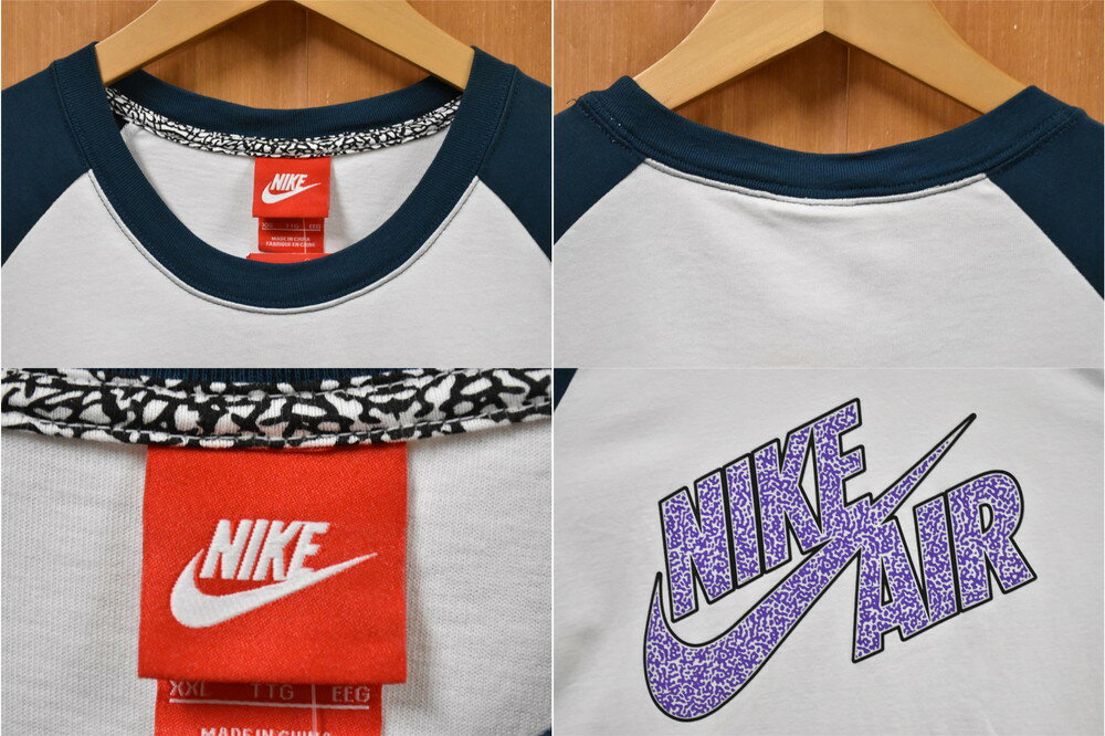 【デッドストック】【ビッグサイズ】2014年製 NIKE ナイキ ラグランTシャツ 七分袖 ホワイト×ブルーグリーン×パープル メンズ2XL【未使用品】▼