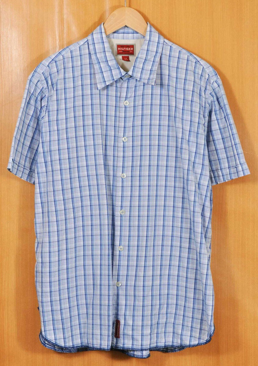 Rakuten - TOMMY HILFIGER トミーヒルフィガー 半袖シャツ ブルー系チェック柄 メンズL【中古】■【BG-OK】