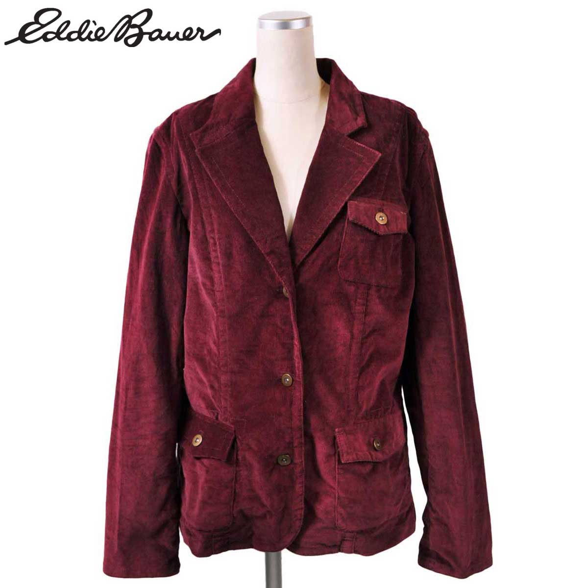 Corduroy - Eddie Bauer エディーバウアー テーラードジャケットスタイル コーデュロイ 3つボタンジャケット ワインレッド レディースL相当【中古】▼