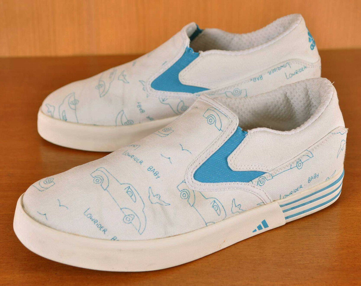 2004年製 adidas アディダス Mark Gonzales SLIP-ON マーク ゴンザレス スリッポン ホワイトキャンバス×ゴンズアートグラフィック総柄 JPN24.5cm【中古】▼