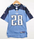 Reebok リーボック NFL Tennessee Titans テネシー タイタンズ クリス ジョンソン フットボールシャツ ナンバリング メッシュ ユニフォーム ライトブルー×ネイビー レディースL相当【中古】▼