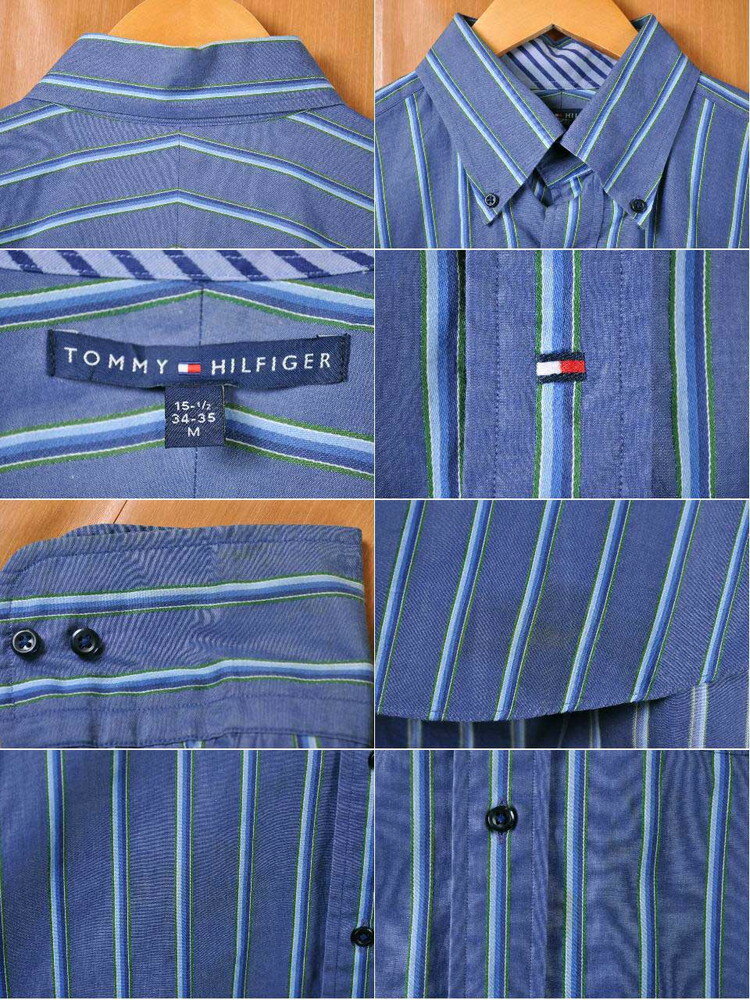 【ビッグサイズ】TOMMY HILFIGER トミーヒルフィガー ボタンダウン 長袖シャツ ダークブルー×ブルー系ベース ストライプ柄 メンズXL相当【中古】■