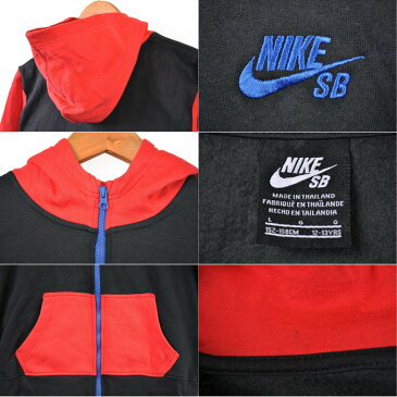 NIKE ナイキ フルジップ スウェット パーカ ブラック×レッド ワンポイントロゴ刺繍 レディースS相当【中古】■