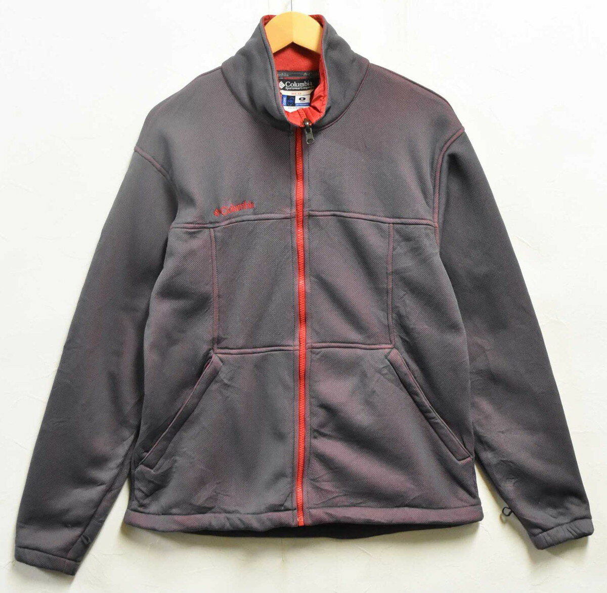 Columbia コロンビア フルジップ フリースジャケット グレーメッシュ×レッド メンズM【中古】■