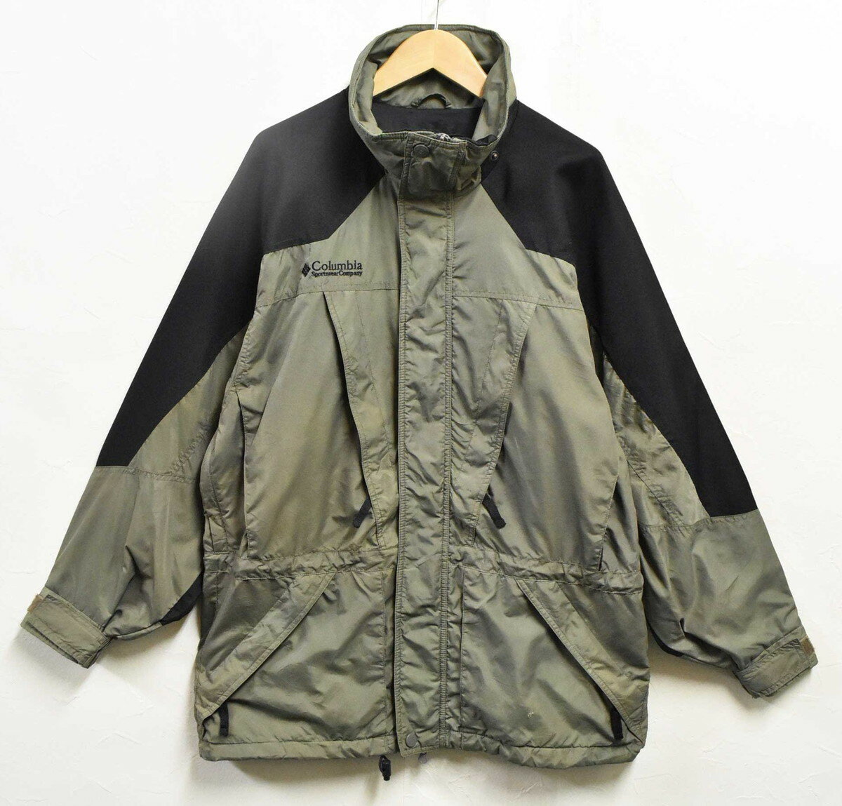 ヴィンテージ 1990年代 Columbia コロンビア Double Whammy ナイロンジャケット アウトドアジャケット グリーン系カーキ×ブラック メンズL【中古】■