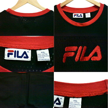 【ビッグサイズ】ヴィンテージ 1990年代〜 FILA フィラ コットン 半袖Tシャツ メッシュ ブラック メンズ2XL【中古】▼