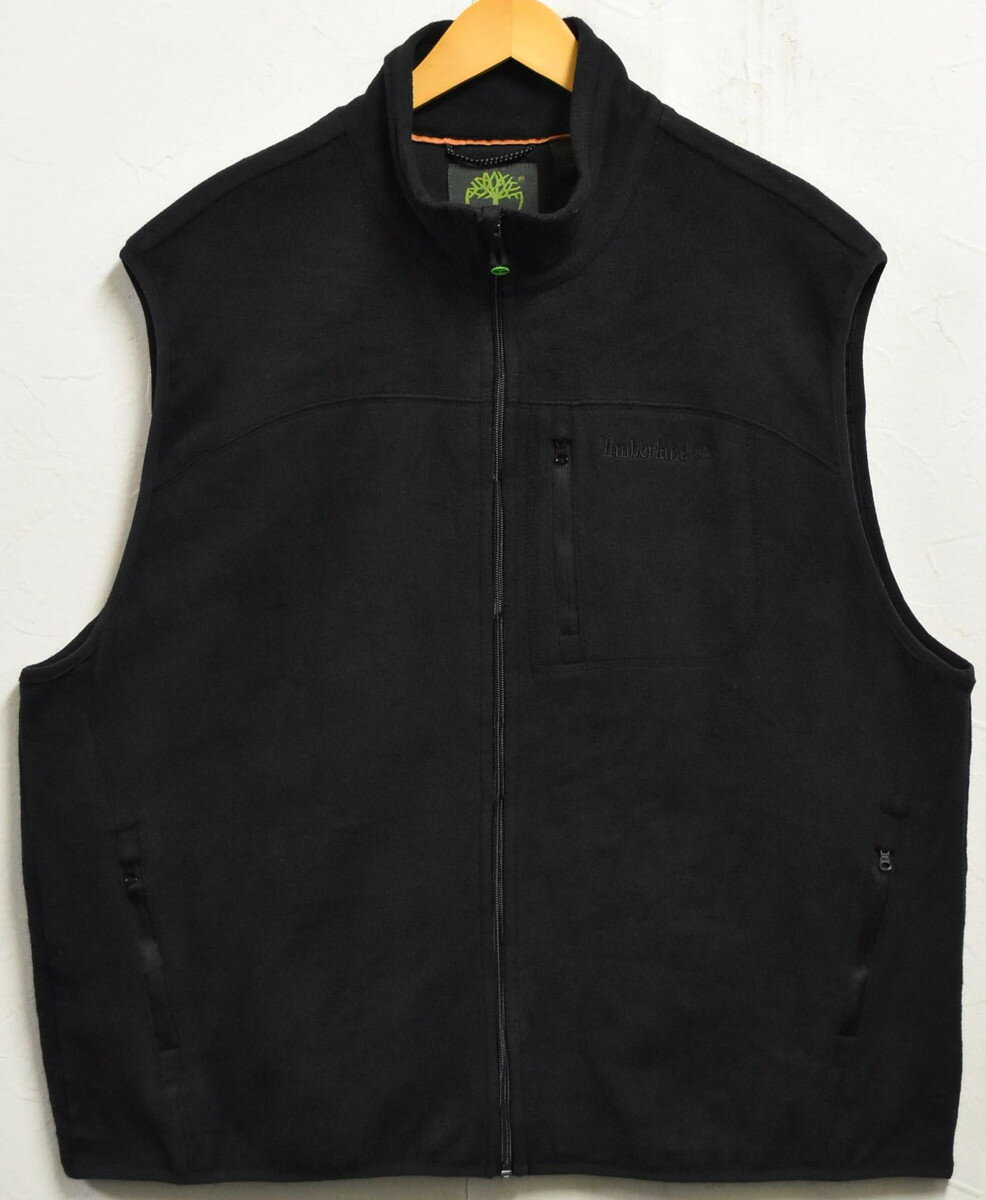 【ビッグサイズ】Timberland ティンバーランド フルジップ フリースベスト ロゴ刺繍 フリースジャケット ブラック メンズ2XL【中古】■